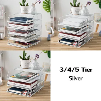 

2/3/4 Tiers Metal Mesh Document File Holder Organizer Letter Tray Document Paper Rack Metal Wire Storage Holder for Home Office