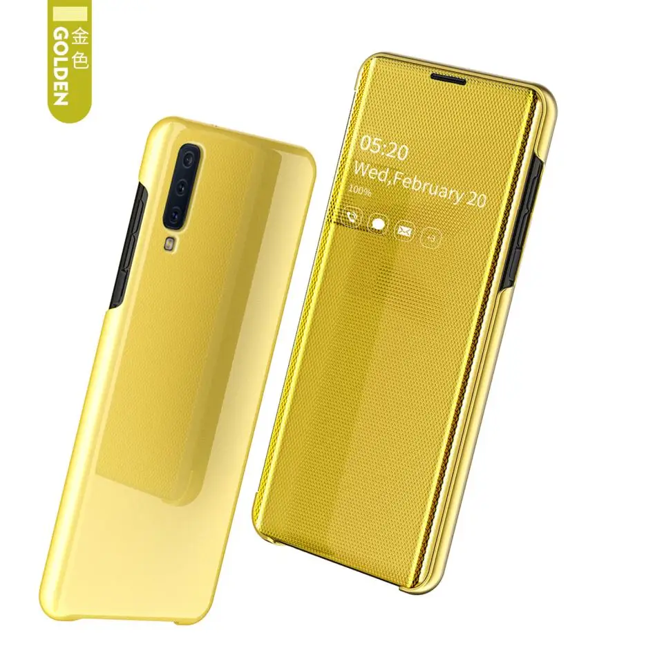 golden Для samsung Galaxy A50 A70 A30 A20 A750 A7 модный зеркальный тонкий кожаный чехол-книжка для мобильного телефона - Цвет: golden
