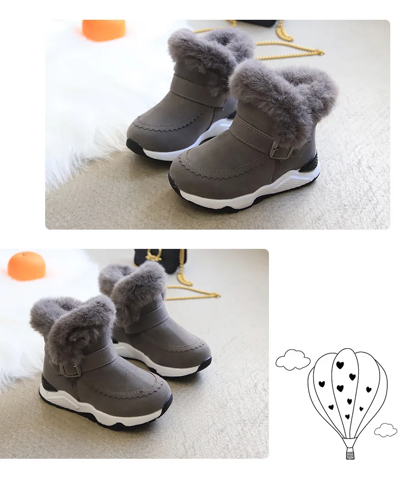 Thick Winter Boots for Girls Top quality Rabbit Hair Kids Snow Boots Boys Black Pink Gray Student Shoes Kids Sneaker C09301