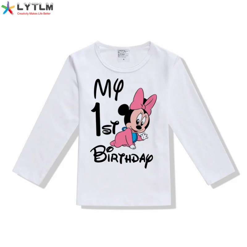 LYTLM/Одежда для маленьких девочек; футболка Fille My 1st Birthday для маленьких девочек; Jongens Kleding; топы для маленьких девочек; футболки для девочек с длинными рукавами - Цвет: CX White