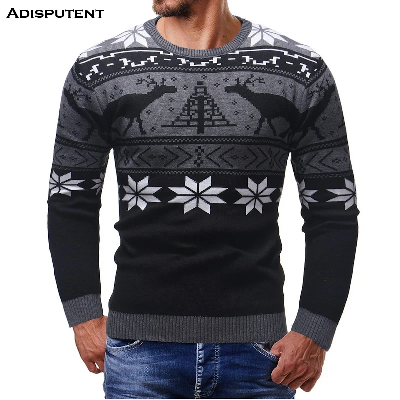 

Adisputent 2019 Men's Christmas Sweater O Neck Tops New Male Spring Autumn Slim Fit Long Sleeve Pullover Print Soft Warm Sweater