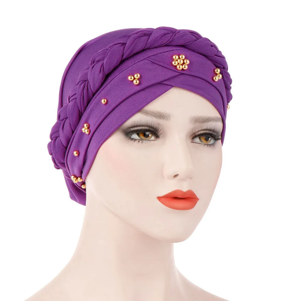 Для женщин Бисер Индия шляпа мусульманских рюшами Хемо шапочка-тюрбан Обёрточная бумага Для женщин s Зимняя шапочка-бини Шапки для онкобольных капота - Цвет: E