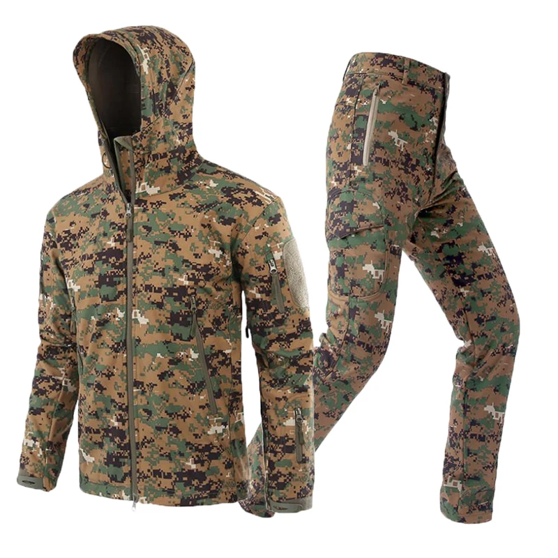 Military Camouflage Hiking Jackets Set Outdoor Waterproof Thermal Fleece Hunting Windbreaker Softshell Tactical Hunting Jacket