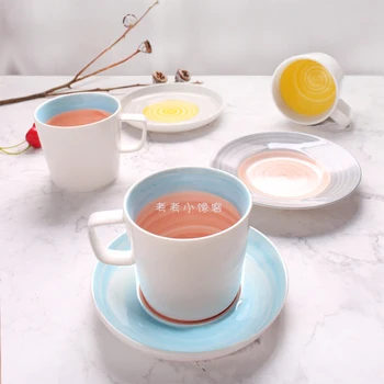 

Large Ceramic Coffee Cup Saucer Set High Quality Bone China Espresso Cups Modern with Handle Afternoon Coffee Tea Cup MM60BYD