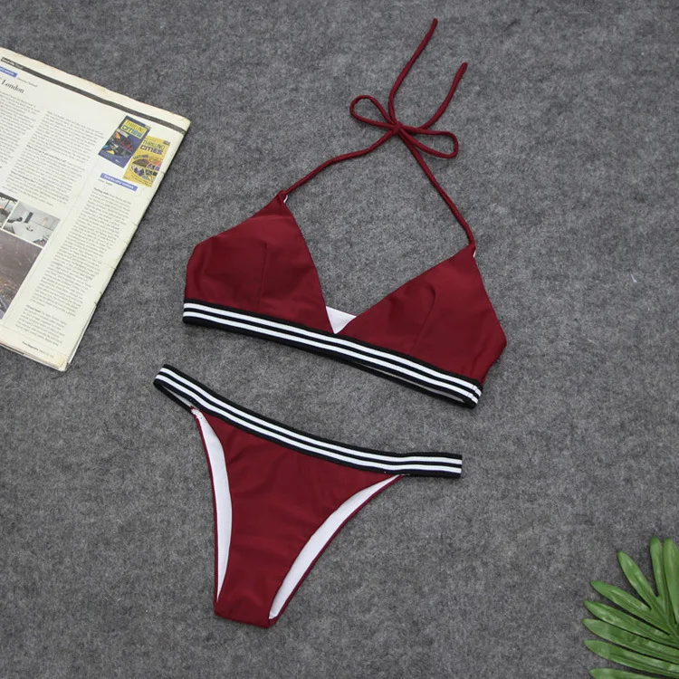 

2019 New Style Europe And America Bathing Suit Sexy Women's Split Type Bikini Solid Color Multi-color Swimwear bkini