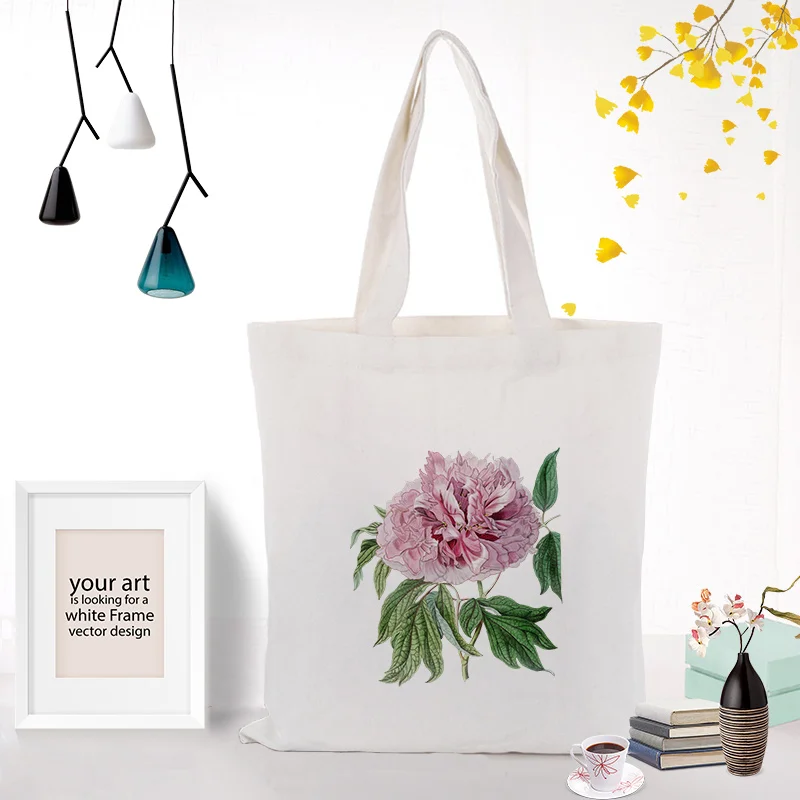 FLOWERS016 Сумка-тоут с цветком ежедневного использования на заказ Печать Холст Логотип сумка для покупок эко многоразовая утилизация текста DIY - Цвет: FLOWERS016