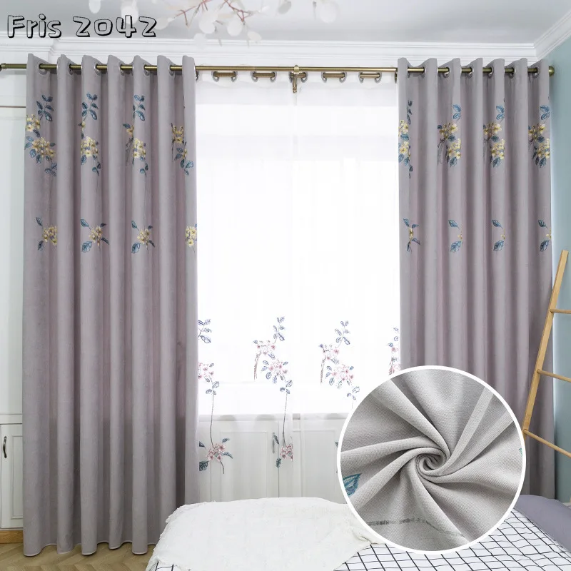 

Chinese Style Simple Chenille Embroidered Curtains Embroidery Finished Custom Shading Curtains for Living Dining Room Bedroom