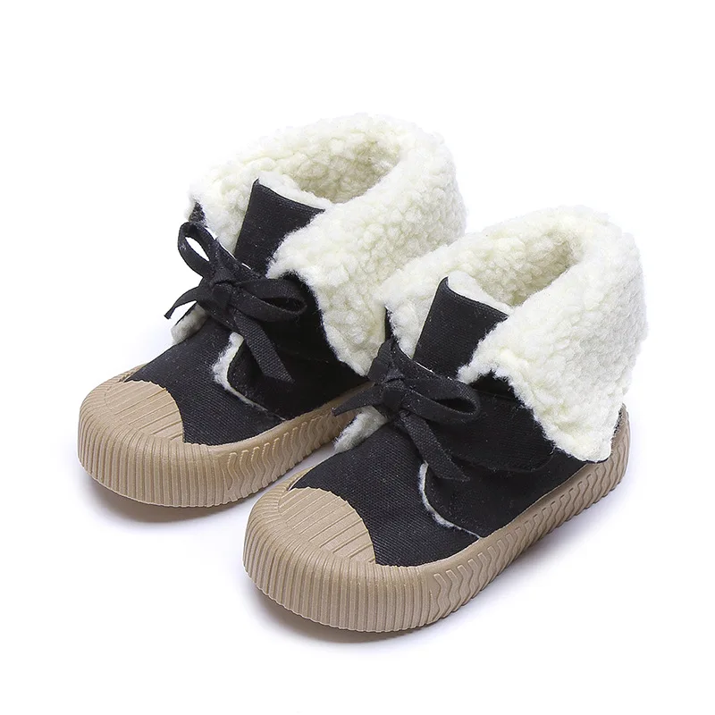 

2020 Winter New Turnup Lambskin Canvas Shoes Warm Soft Children Shoes Toddler Comfortable Casual High Top Kids Sneakers D10153