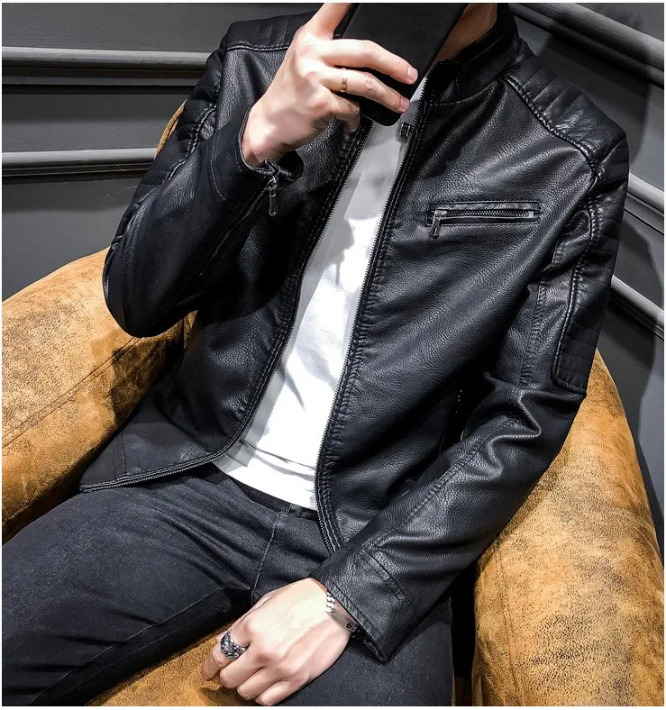 Модный бренд High Street искусственная кожа для мужчик куртка Байкер Slim Fit замшевые куртки для мужчин Твердые молнии ПУ Топы пальто DS50869