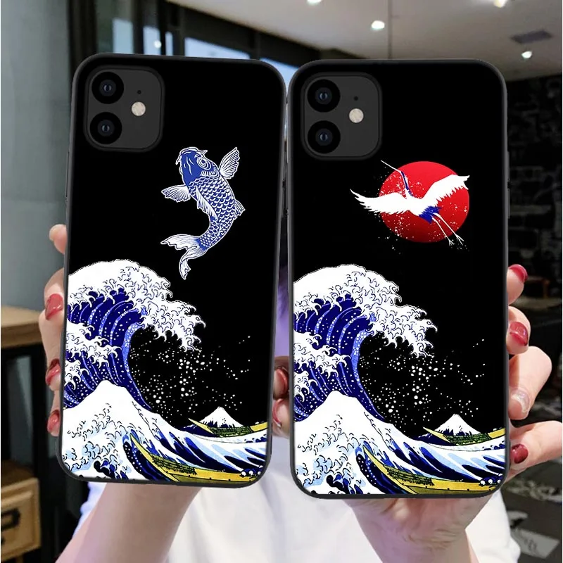 

LOVINA CASES The Great Wave off Kanagawa Soft Phone Case For iPhones 11Pro XR XS Max 6 6s 8 X 7 8 Plus 11 SE 2020 koi fish Cover