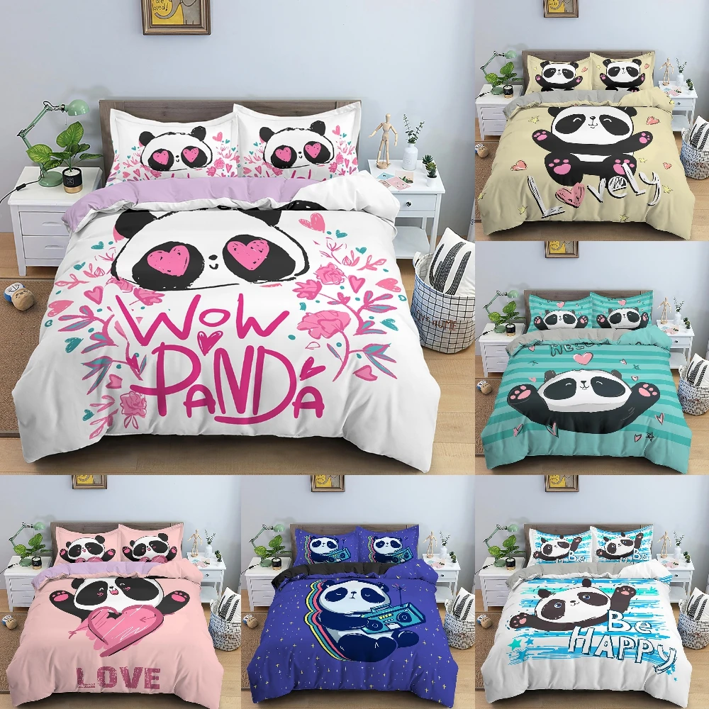 

Lovely Panda Printed Luxury Bedding Set 3d Printing Duvet Cover Pillowcase for Teen Kids Single Queen King Size Bed Sets 2/3pcs