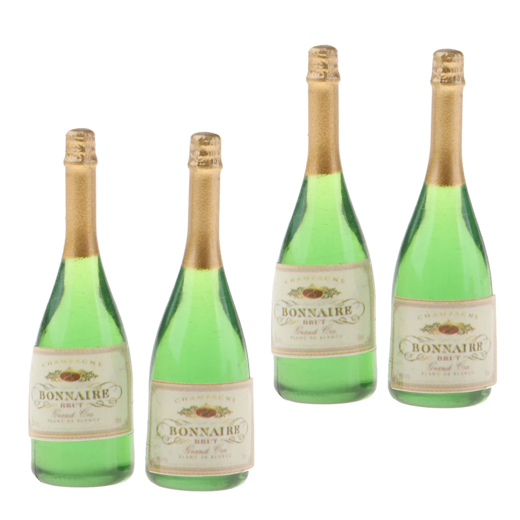 Set of 4 Champagne Bottles 1:12 Mini Ornaments for Dolls House 5