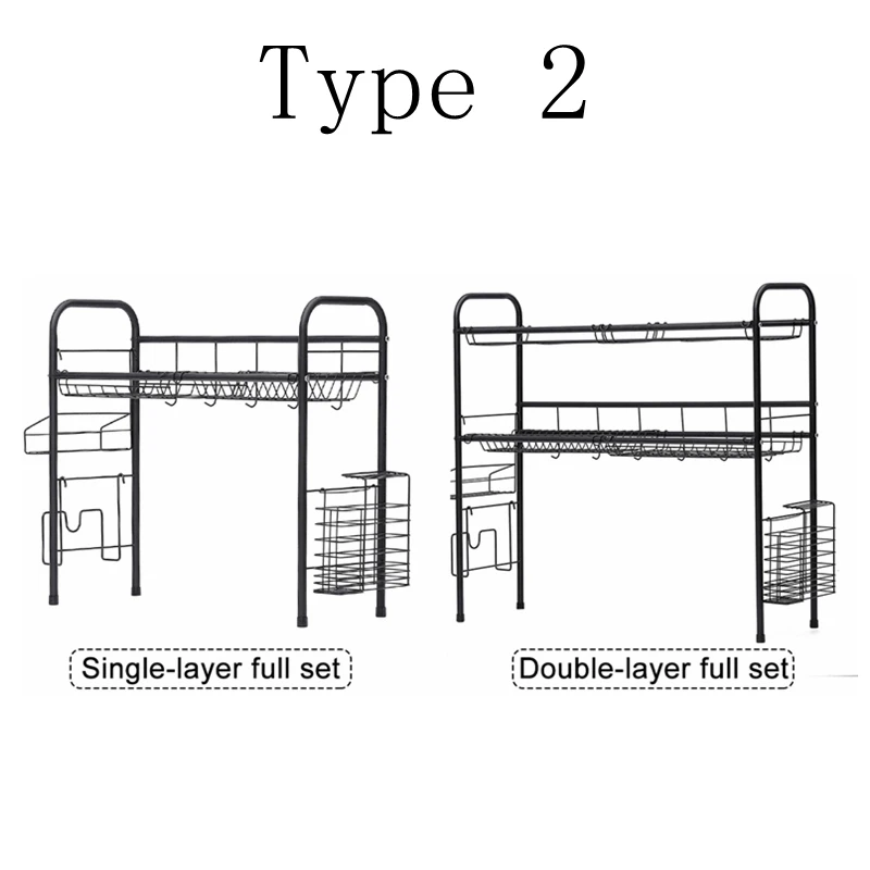 Черный 60/70/80 см Нержавеющая сталь кухонная сушилка для посуды решетка для слива раковины на один-два слоя Кухня Органайзер держатель для полки хранилища - Цвет: Type 2