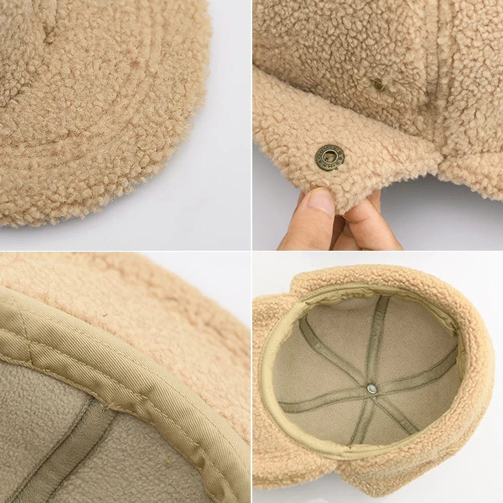 Men Women Windproof Artificial Lamb Hat Breathable Solid Soft Comfortable Outdoor Leisure Warm Cold Casual Winter Hiking Cap