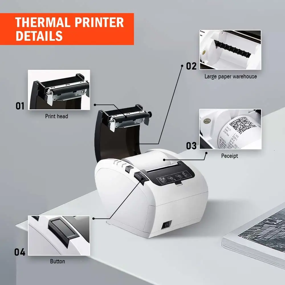Термальный чековый принтер 80 мм 58 мм POS принтер автоматический резак 300 мм/сек. штрих-код логотип USB Ethernet Bluetooth WiFi принтер для купюр