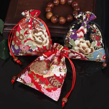 

10pcs/lot Dry Flower Beads Storage Containers , Jewelry Purple Floral Printed Packing Bag , Drawstring Pouches Holder Bags