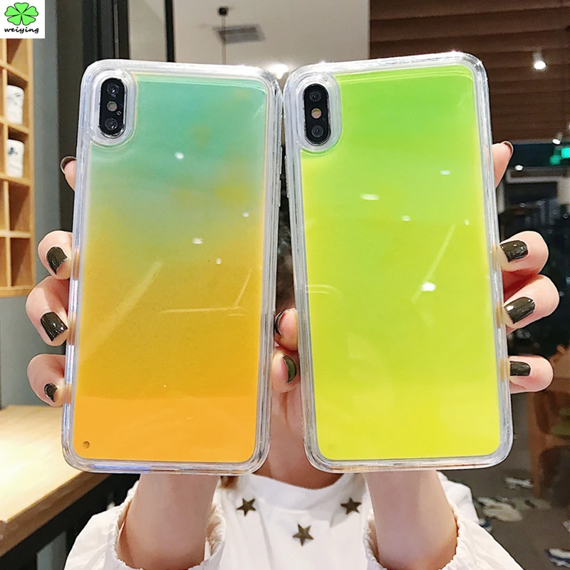 

for iPhone 8 plus Luminous Neon Sand Cover For iPhone XR XS Max X 6 S 6S 7 8 plus Glow In The Dark Liquid Glitter Quicksand Case