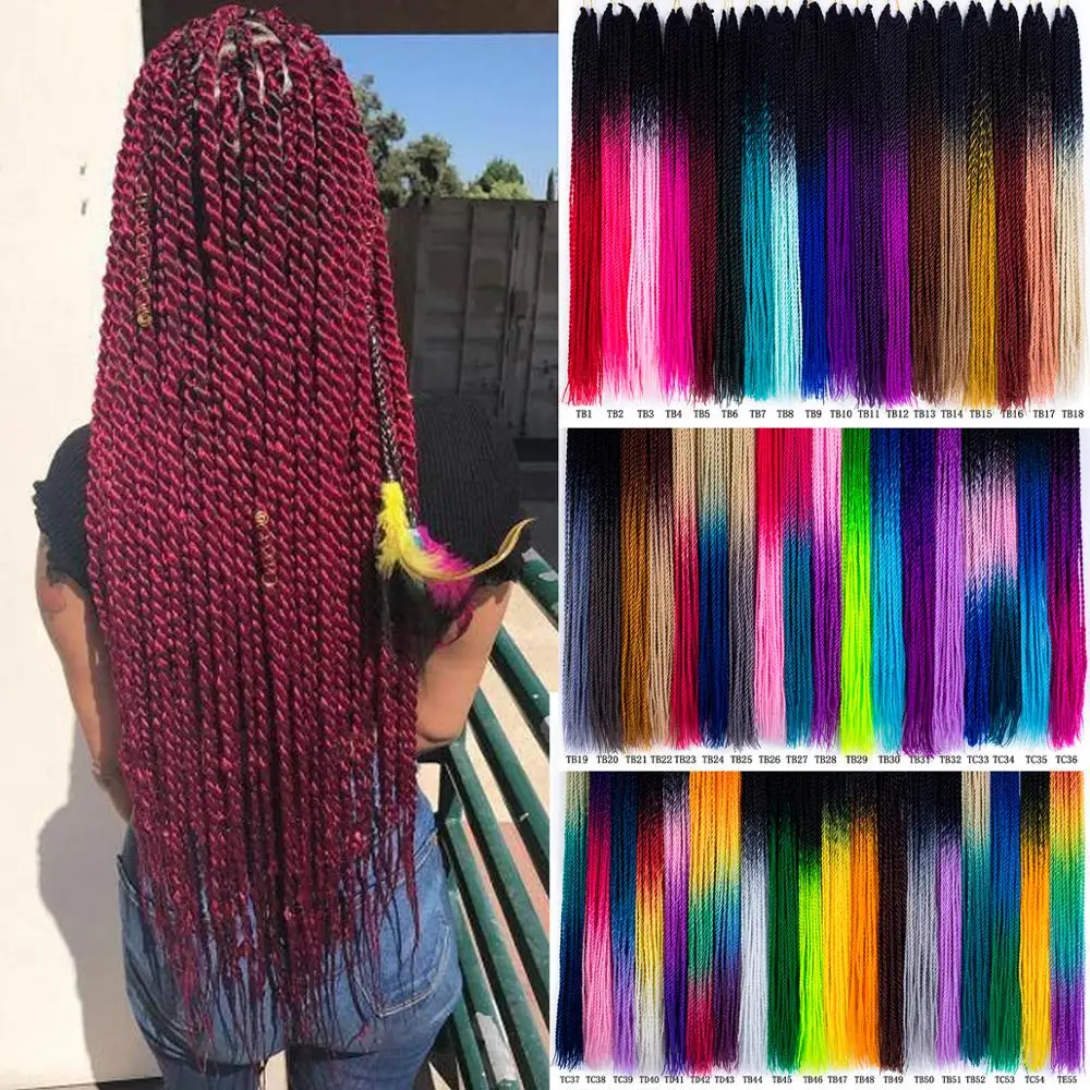 Омбре Сенегальские крученые волосы на крючках косички 24 дюйма 6 штук/лот синтетические плетеные волосы для женщин цвет радуги вязанные волосы