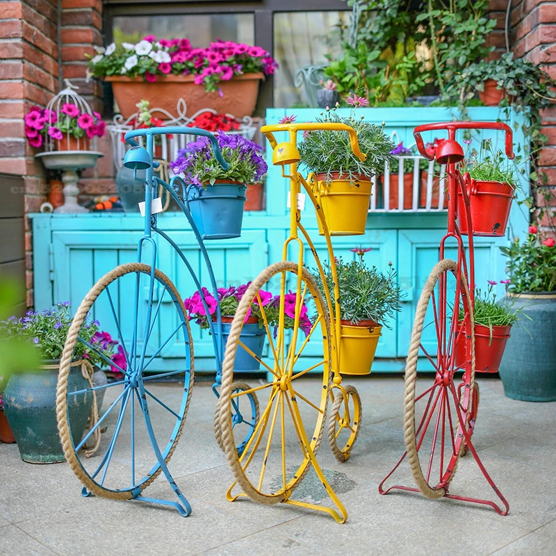 創造的な自転車の花の棚 緑の植木鉢 レトロな鉄製の庭の装飾 ヨーロッパスタイル 風鈴 ハンギングデコレーション Aliexpress