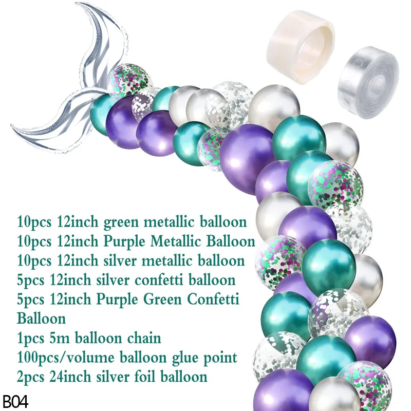 Тема Русалочка вечерние металлические фольга хвост русалки воздушный шар бумага Гирлянда для Свадьбы Дети День рождения украшения поставки - Цвет: B04 Mermaid Tail