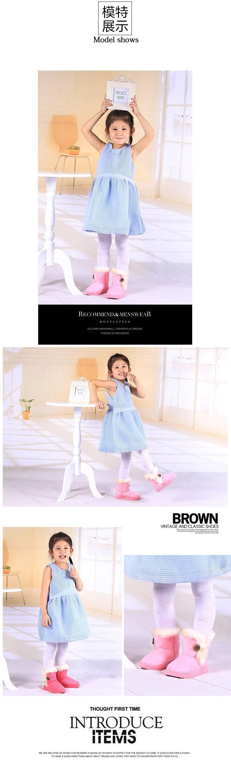 Classic Turned-on Plush Baby Kids Boots for Boys Girls Faux Fur Keep Children Warm High Top Shoes Soft