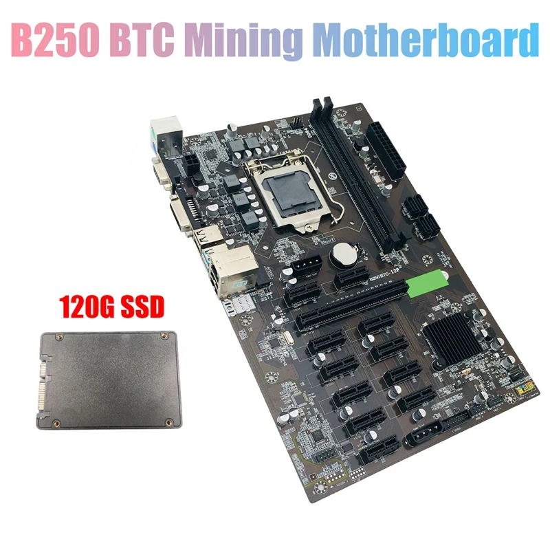 B250 BTC Mining Motherboard with 120G SSD LGA 1151 12X Graphics Card Slot DDR4 USB3.0 SATA3.0 Low Power for Miner | Компьютеры и офис
