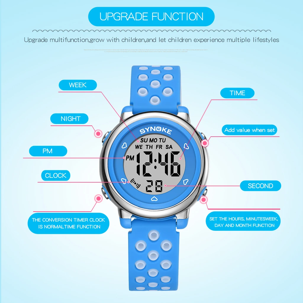 SYNOKE детские часы Красочные Модные студенческие часы полые силиконовые ремешок светящийся будильник 50 м водонепроницаемый детский подарок