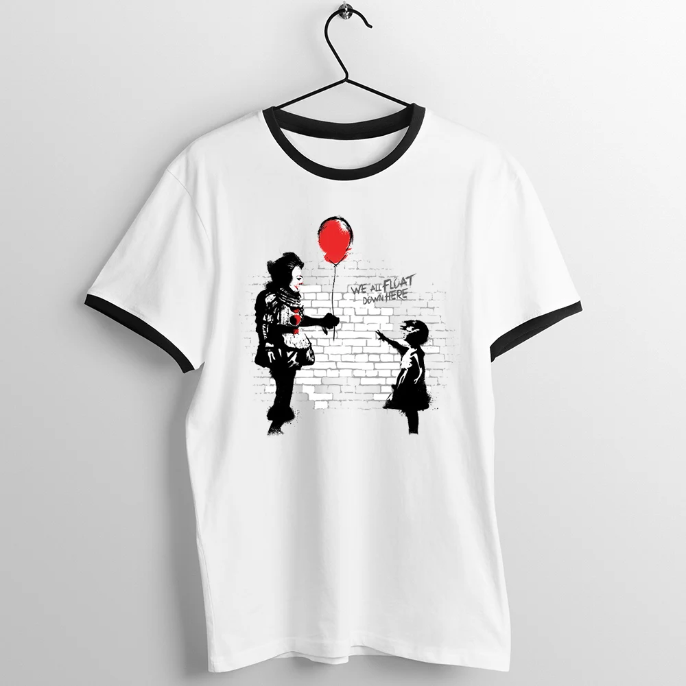 Футболка с черной отделкой унисекс Pennywise девушка красным воздушным шаром клоун