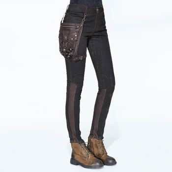 

Devil Fashion Women Steampunk Vintage Casual Pants Slim-fit Cotton Skinny Pants with Leg Bag Motocycle Long Pants