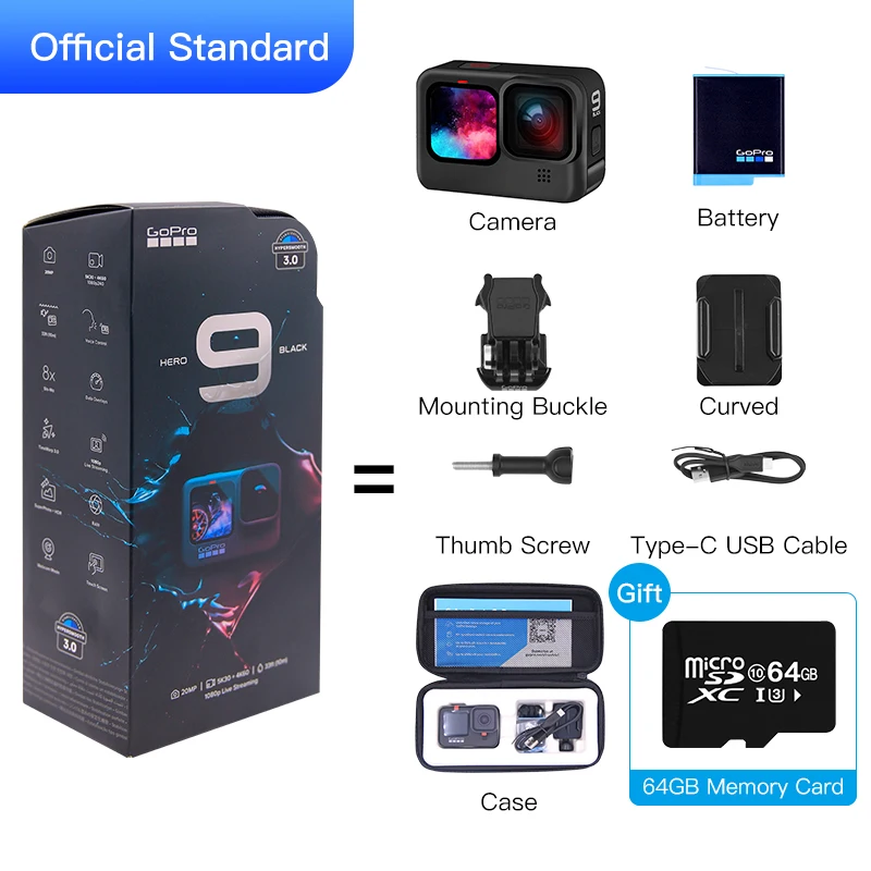 GoPro HERO 9 Black Underwater Action Camera 4K 5K with Color Front Screen, Sports Cam  20MP Photos, Live Streaming Go Pro HERO 9 