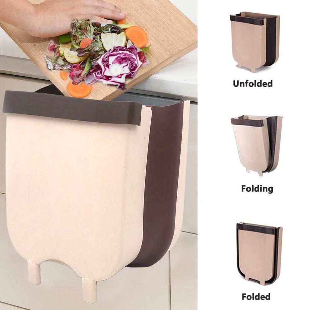 

Folding Waste Bin Kitchen Cabinet Door Hanging Trash Bin Wall Mounted Trashcan for Kitchen Bathroom Toilet Car Waste Storage