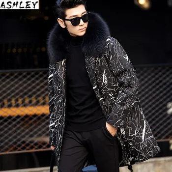 Billige Echt Parka ERKEK Männer Der Mantel Parkas Winter Waschbären Neck Mantel Mit Kaninchen Futter