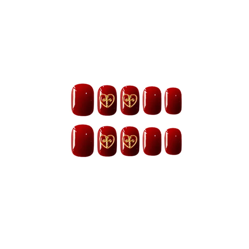 Nusx 24Pcs Charming Fake False Nails Tips Wine Red Round Head Full Cover Long Flase Nails 5