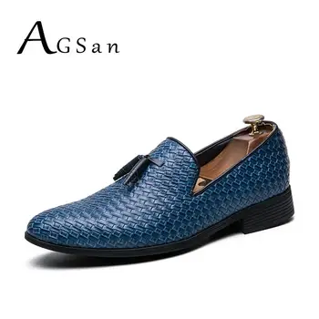 

AGSan Breathable Oxfords Men Blue Tassel Shoes Pointed Toe Dress Shoes Plus Size 38-48 Designer Business Shoes for Men Gray