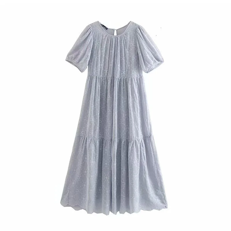 

Australia Non-mainstream Design Fashion Explicit Elegant Short Sleeve Crew Neck Dress Summer New Products Slimming Long Skirts W