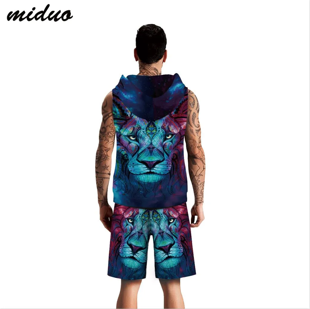 

2019 Summer Hot Selling Lion Avatar Digital Printing Vest Shorts Set MEN'S Wear Large Size