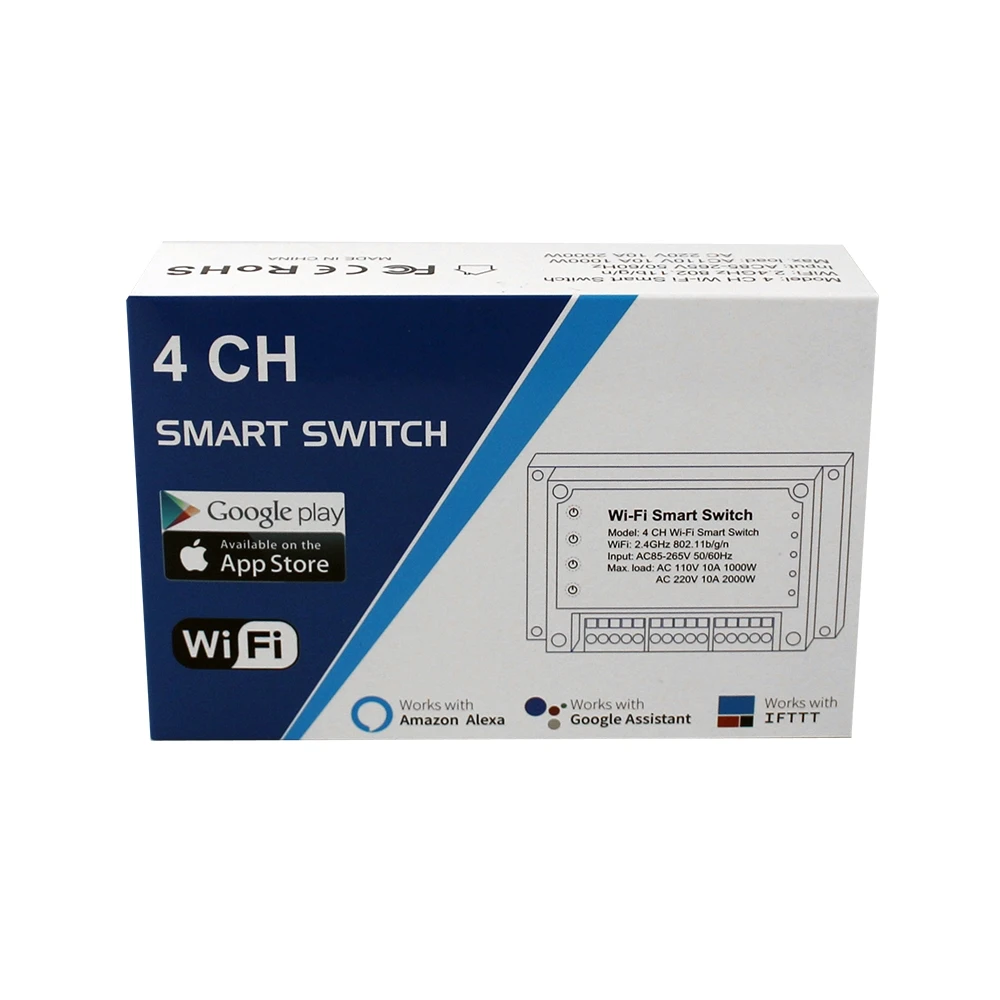 1PCS ACCKIP 4 канала Wifi светильник смарт-переключатель 4 канала автоматический выключатель IOS Android Tuya приложение управление прерыватель wifi 4 канала ios - Цвет: 1PCS