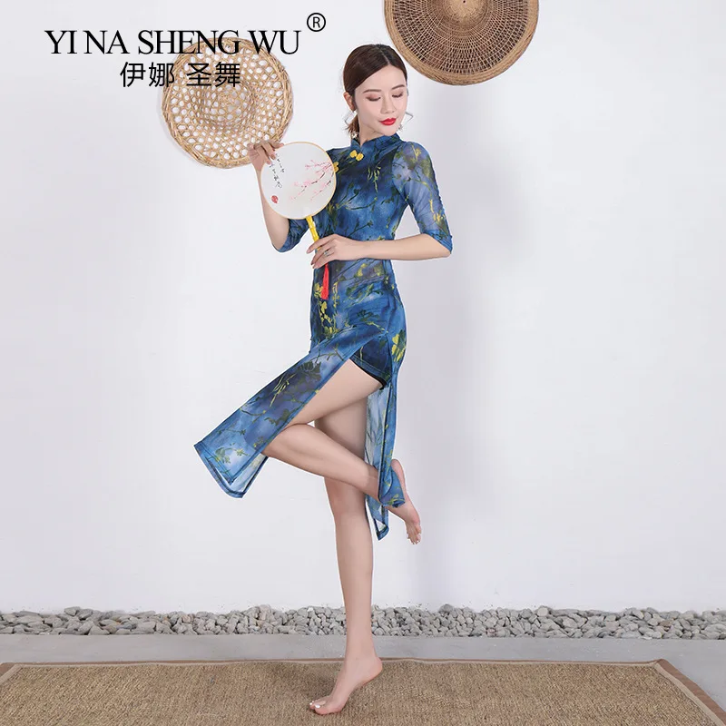 Cinese Cheongsam Donna Midi Abito Retrò Stile Etnico Ballo Qipao a-Line