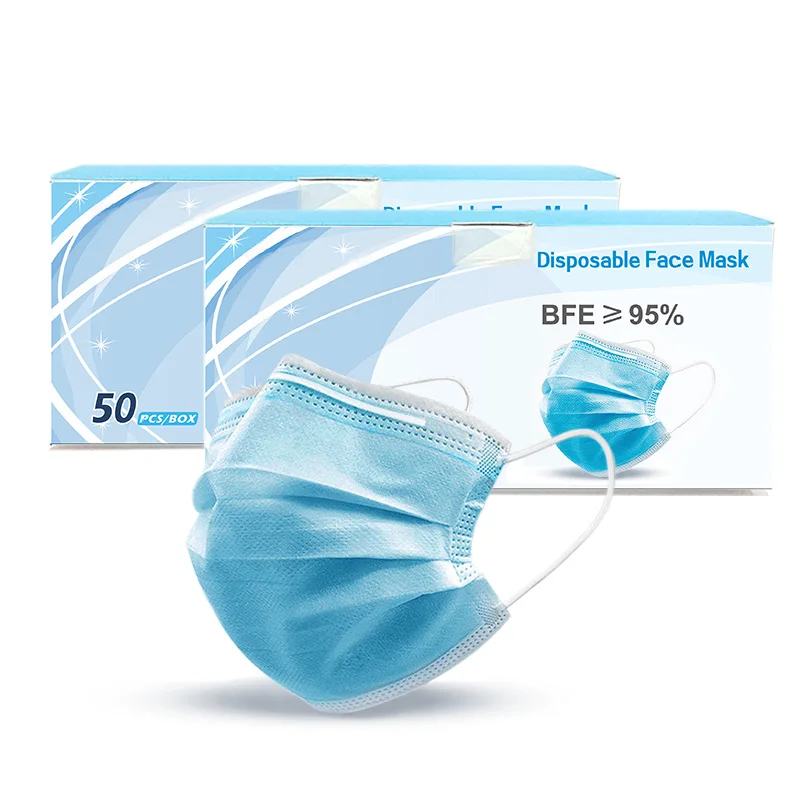 

50pcs/Box Disposable Face Mask 3 layer Filter Non-woven Face Mask Mouth Anti Dust Droplets Pollution Soft Elastic Ear Loop