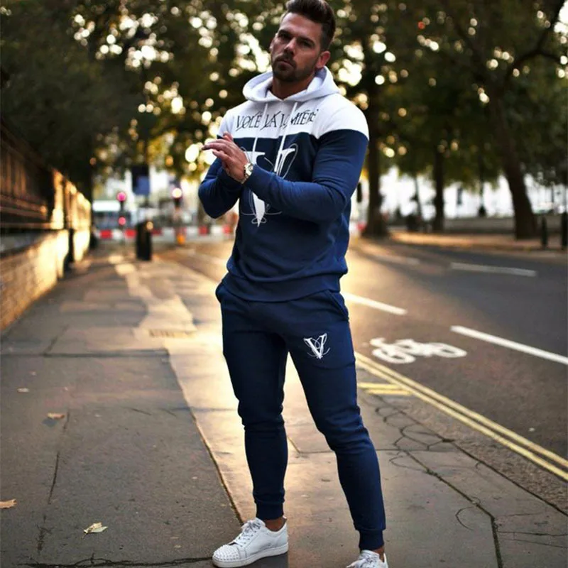 Flash Sale Olevo New Men's Hoodie Printed Hooded Sweatshirt Tracksuit Bodybuilding Leisure Long Sweatpants Running Sports Slim Fit Suit