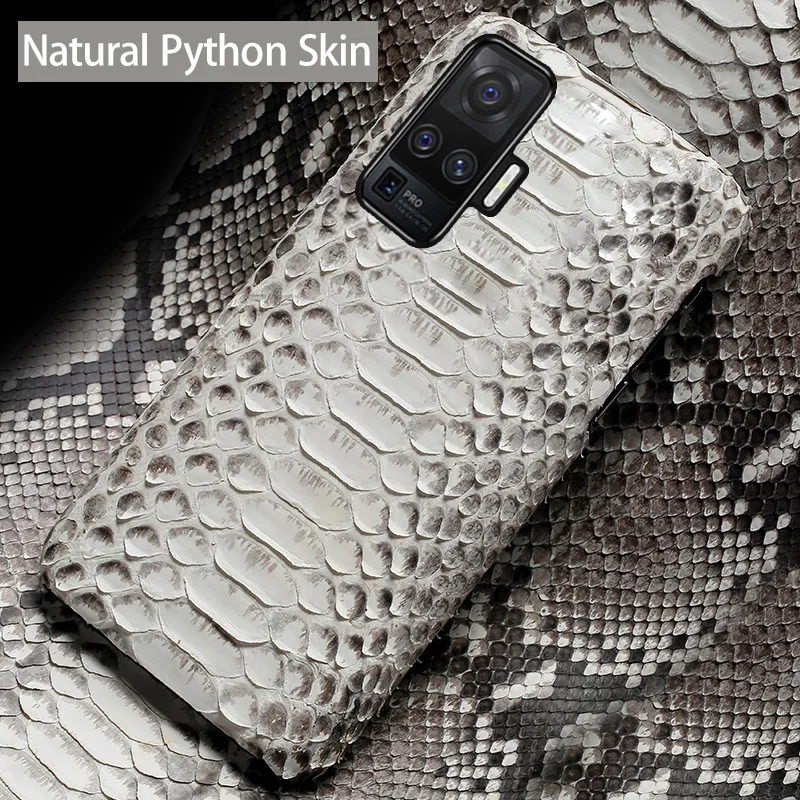 

Genuine Leather Phone Case For VIVO X70 X60 X50 X30 Pro X27 Nex 3 iQOO 8 Luxury Natural Python Snake Skin Back Cover Funda Capa