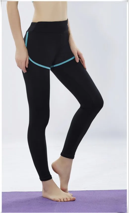 

New Style Sportswear Mock Two-Piece Slim Fit Athletic Pants WOMEN'S Sportswear Elasticity Quick-Dry Capri Leggings