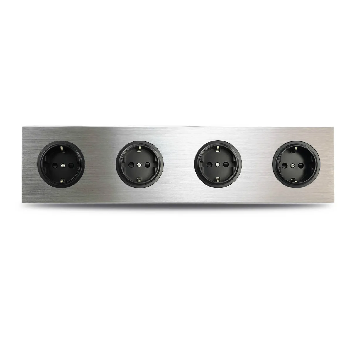 

4 Gang Quadruple Frame EU Wall Electric Outlet Socket German Plug Silver Satin Brushed Aluminum Alloy Panel 344 * 86 mm