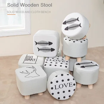 

Household Wooden Stool Chair Living room Sofa Stool Shoe changing Stool Tea table round stool small chair
