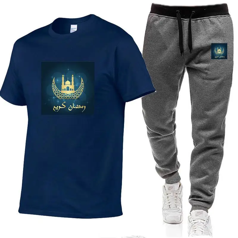 

European and American short-sleeved t-shirt summer two-piece pants suit man sports sports personality T-shirt+pant