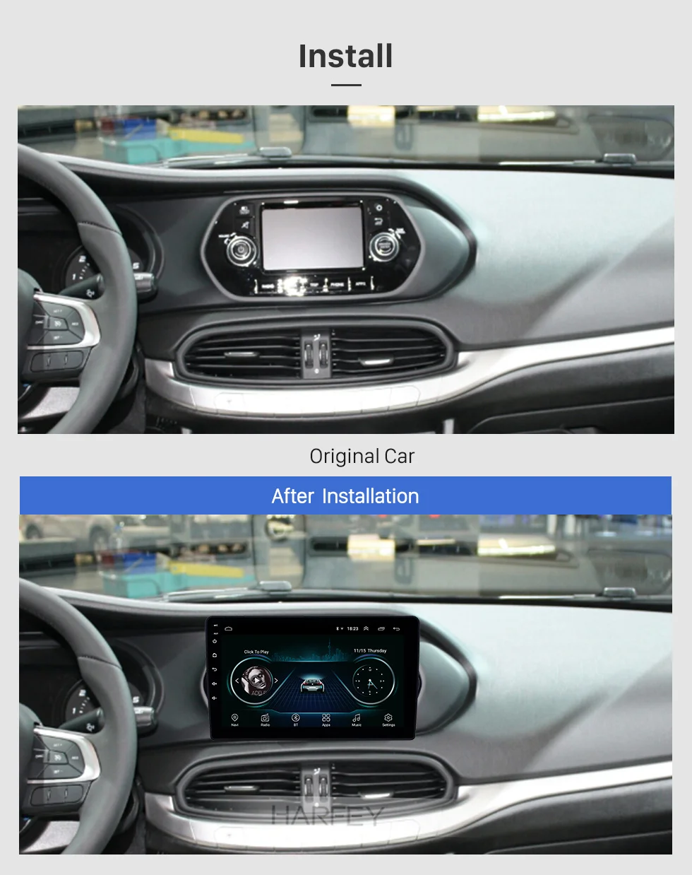 Best Harfey Car GPS AutoRadio 9" Navi Android 8.1 HD for Fiat EGEA 2015-2018 Head Unit support Carplay OBD2 SWC with AUX Bluetooth 1