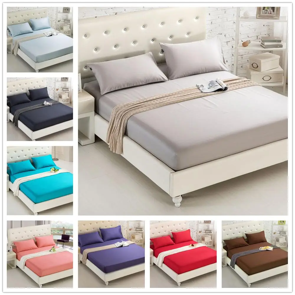 Pure Color Mattress Cover Bed Sheet Sanded Bed Cover Linen Bed Sheet with Elastic Band Queen