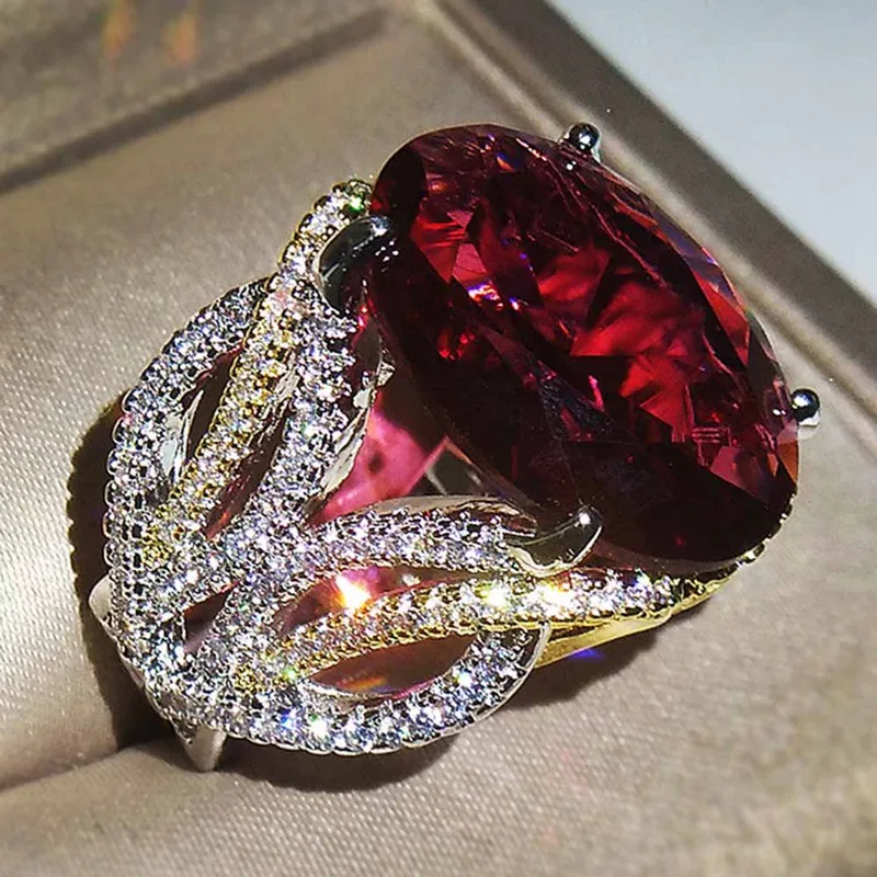 Преувеличенные инкрустированные в форме яйца красные циркониевые кольца для женщин модные простые обручальные свадебные кольца Роскошные красные каменные кольца ювелирные изделия