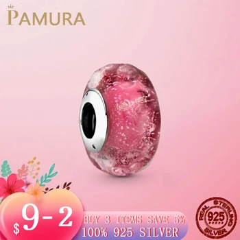 

Real 925 Sterling Silver Wavy Fancy Pink Murano Glass Beads Charm Fit Original Pandora Bracelet Bangle Jewelry Gift wholesale