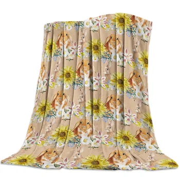 

Rabbits And Flower Flannel Blanket for Bed Sofa Portable Soft Fleece Throw Funny Plush Bedspreads